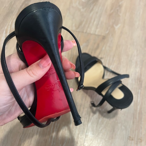 Christian Louboutin Shoes - Christian Louboutin Loubi Queen 120mm Black Leather Sandals - Size 38